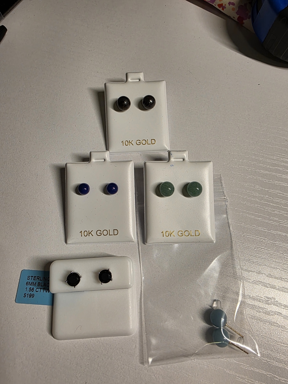 ✨️✨️ 10K Yellow Gold & 925 Round Stone Stud Earrings - Multiple Colors
